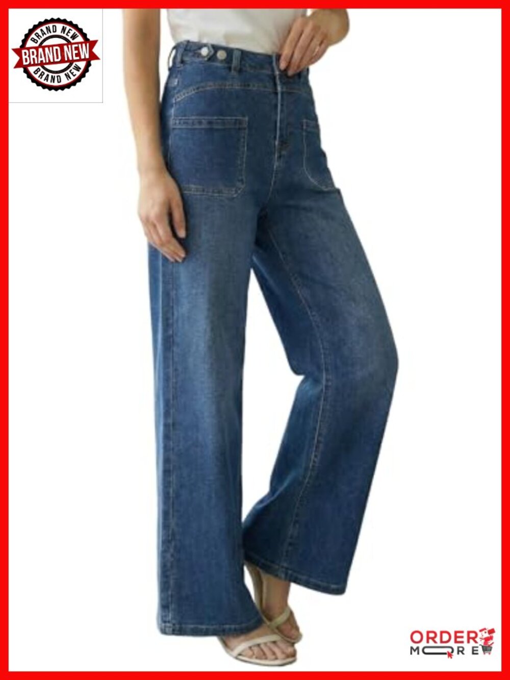 Lyocell Blend Wide Leg Jeans Adjustable Waist High Rise Casual